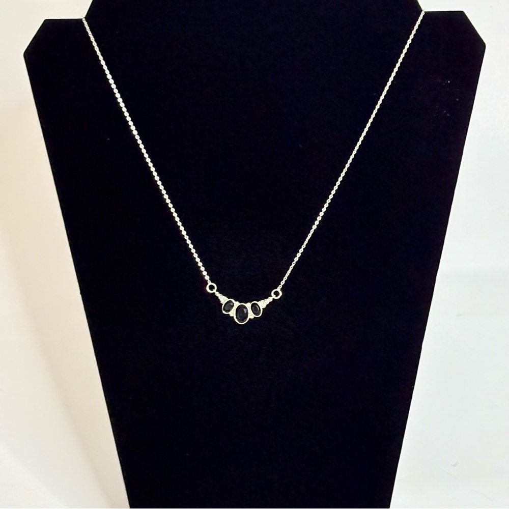 Black Onyx Sterling Silver Necklace with Extender Natural Gemstone Protection